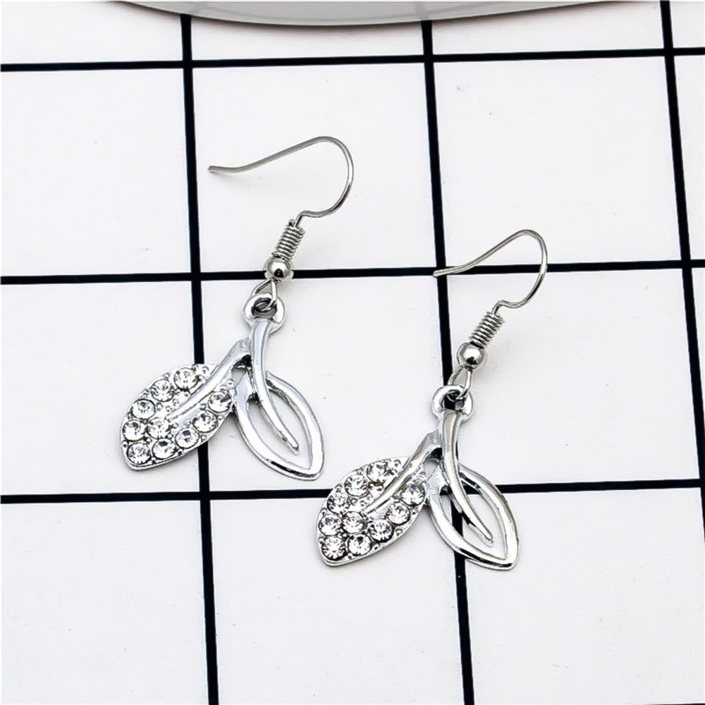 CLOSEOUT!  Silver Leaf CZ Dangle Earrings - Picture 3 of 6